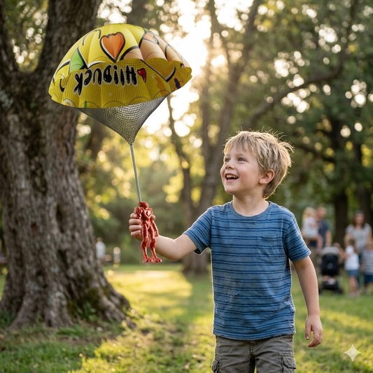 Pupupic® Hand Thrown Parachute Toy with Random Color Mech Figure – Kids Outdoor Flying Toy