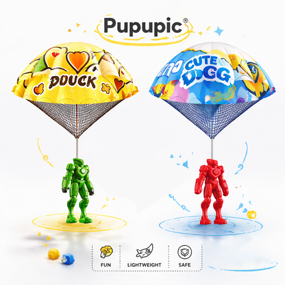 Pupupic® Hand Thrown Parachute Toy with Random Color Mech Figure – Kids Outdoor Flying Toy