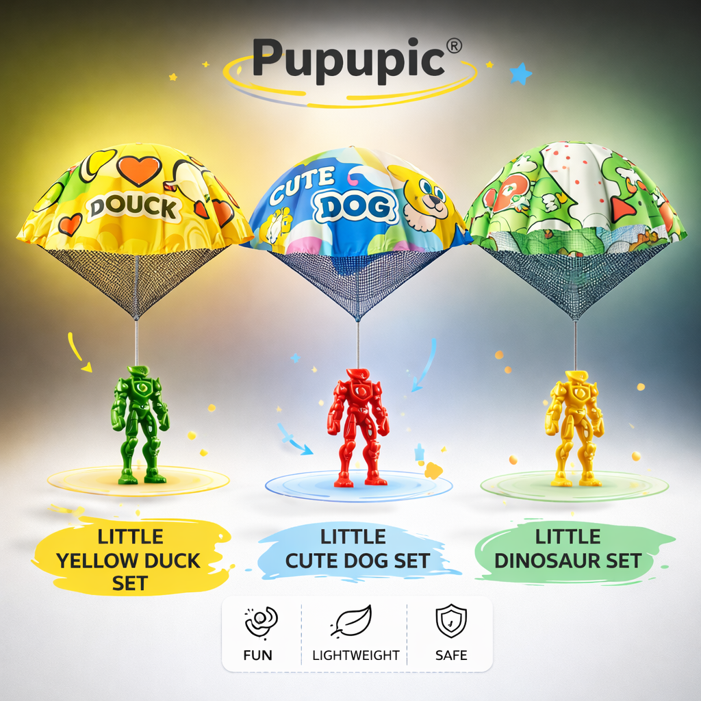 Pupupic® Hand Thrown Parachute Toy with Random Color Mech Figure – Kids Outdoor Flying Toy