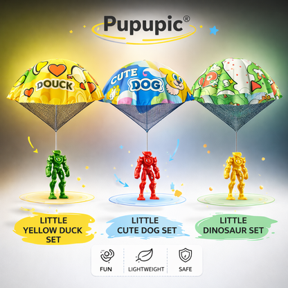 Pupupic® Hand Thrown Parachute Toy with Random Color Mech Figure – Kids Outdoor Flying Toy