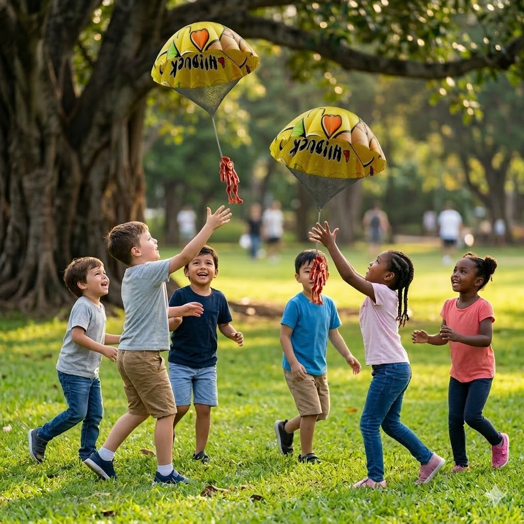 Pupupic® Hand Thrown Parachute Toy with Random Color Mech Figure – Kids Outdoor Flying Toy